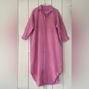 Frank & Eileen Megan Linen Maxi Shirtdress OS Bubblegum Pink NEW